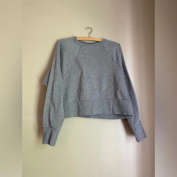 Nike Tops - Nike Gray Cropped Imprinted Crew Neck Sweatshirt
